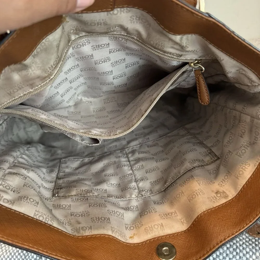 MICHAEL KORS Large Saffiano Leather Tote JET SET Tall TRAVEL ACORN BROWn